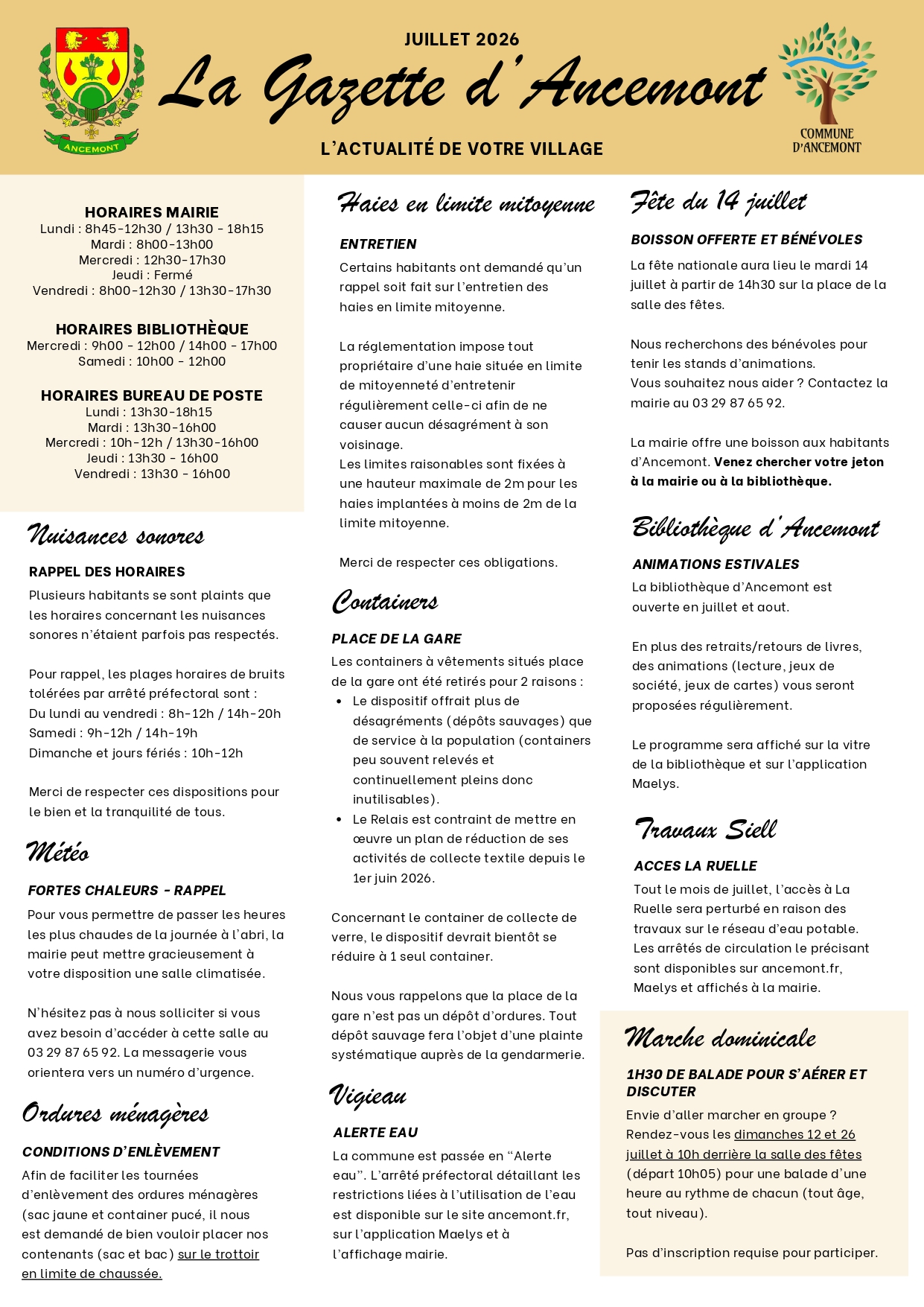 Gazette d'Ancemont - juillet 2026